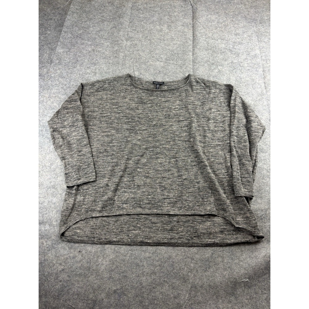 Eileen Fisher Charcoal Gray Knit Boat Neck Sweater Relaxed Boho Women's L